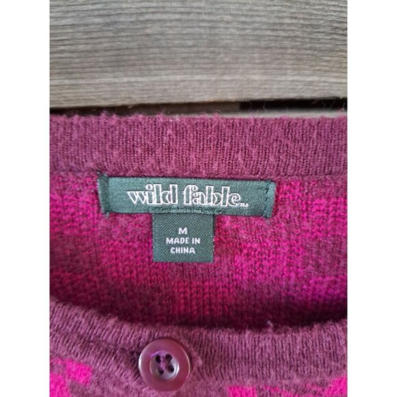 Wild Fable Womens Pink Burgundy Checkered Button-Front Crop Cardigan Sweater M - Picture 4 of 4